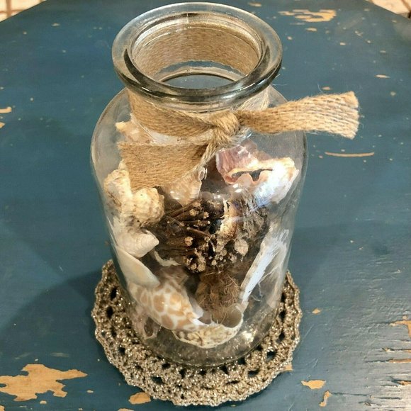 Handmade Crochet Boho Doily Puff Dark Tan Sparkles Decor Plant Pot Coaster 5.5" - Picture 5 of 6